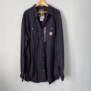 Carhartt Force Cotton FR Navy Work Shirt with Chest Pockets
